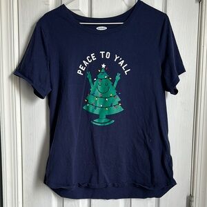Navy Graphic Tee with Christmas Tree Design